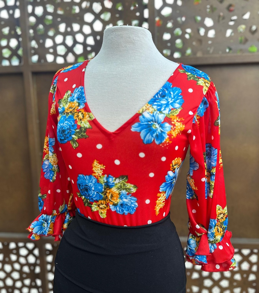 Blusa gitana floreada roja