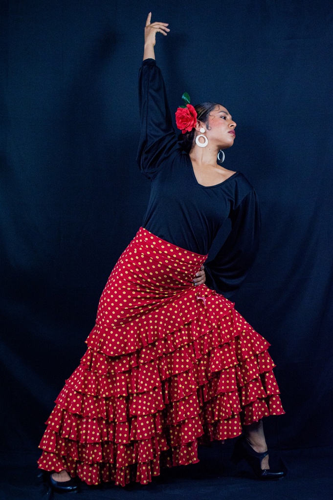 Falda gitana roja lunares amarillos