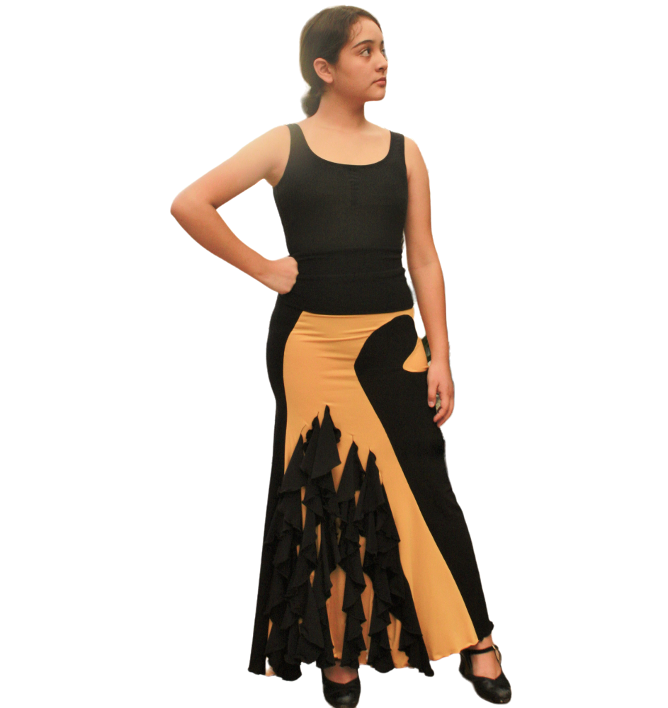 [FAF00622051TCH] Falda flamenco licra modelo Caracol (Mostaza, CH)