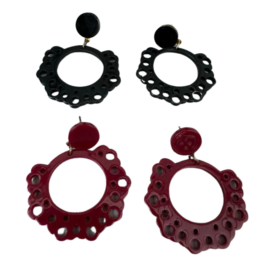 [ARE00114001] Aretes circulo y grecas (Negro)