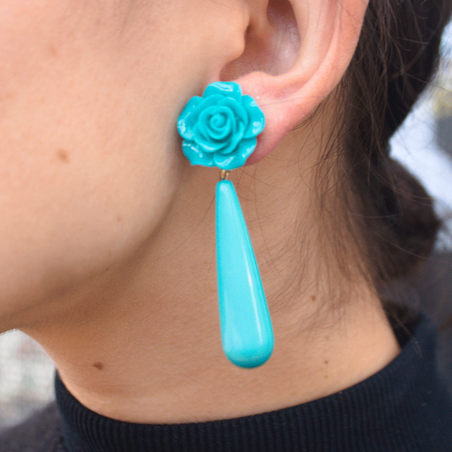 [ARE00115005] Aretes con  Rosa y gota larga (Aqua)