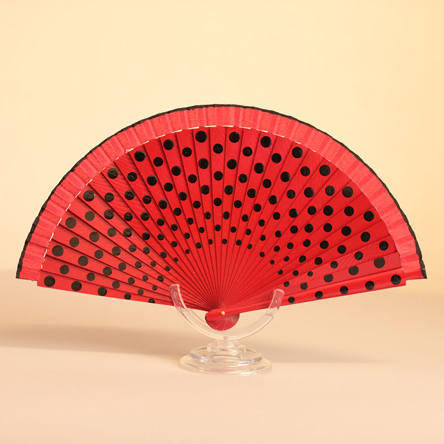 [ABA00207036] Abanico español  Rojo Lunares negros