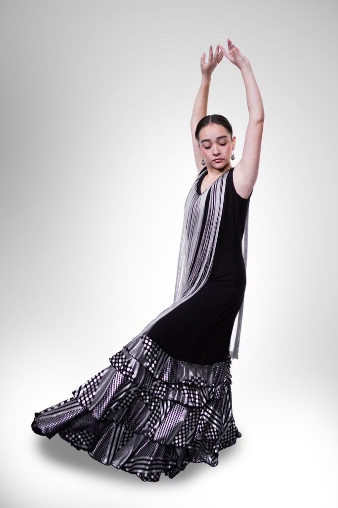 [VES01315046TCH] Vestido Negro-Plata (CH)