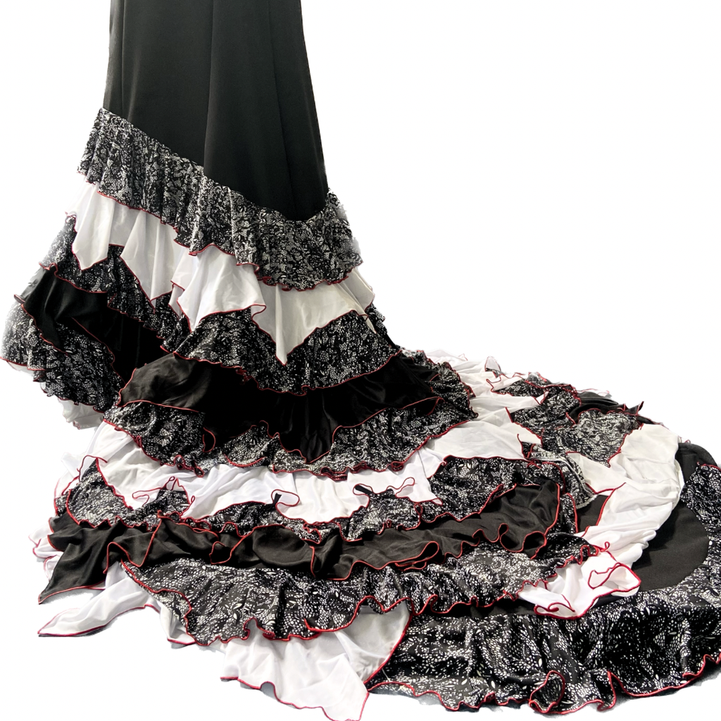 Bata de cola negra/encaje/rojo