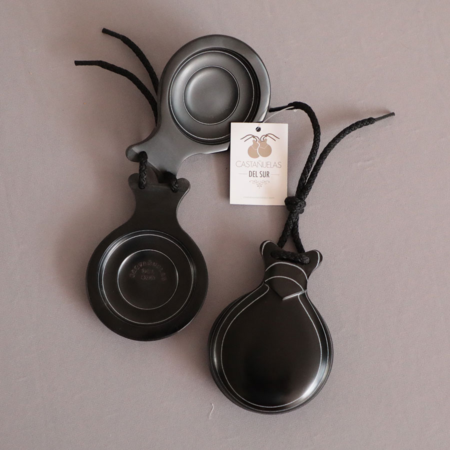 Castañuelas del Sur Fibra negra veteada blanca doble caja No. 5