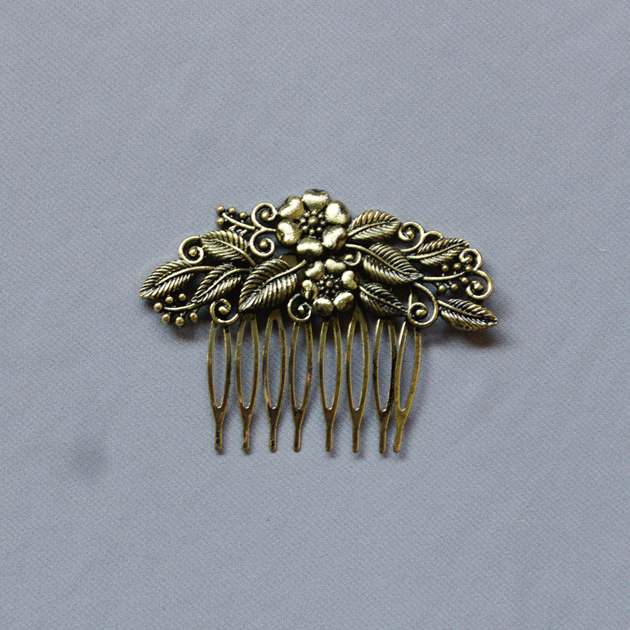 Peineta metal latón Flores y hojas