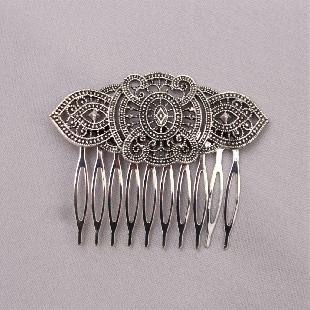 Peineta metal plateado alambra