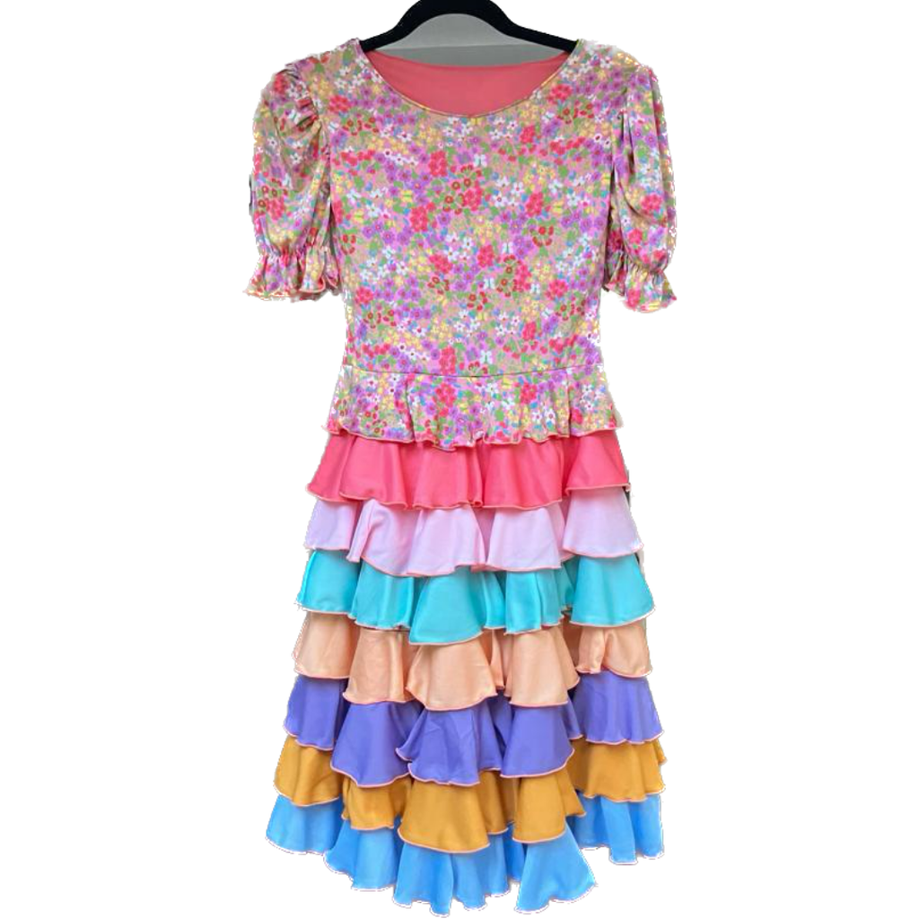 Vestido de niña Flores rosas, CON MANGA, TALLA 8