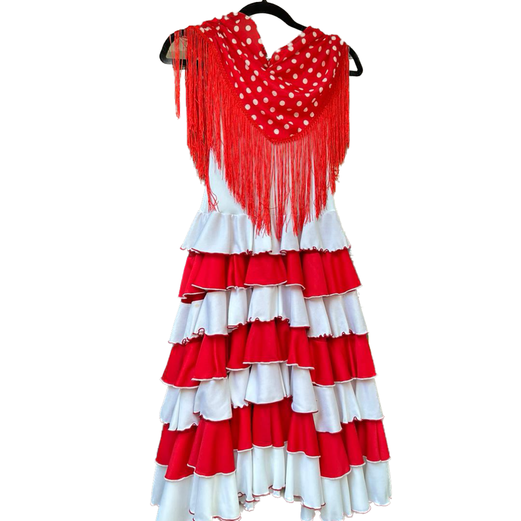 Vestido niña, rojo/blanco, TALLA 10