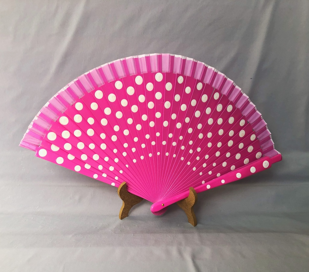 [ABA00219015] Abanico rosa con lunares blancos