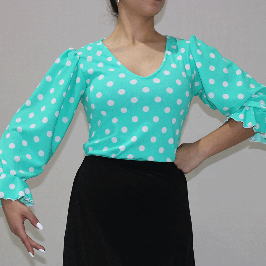 [BLU00827005TCH] Blusa gitana lunares (CH, Aqua)