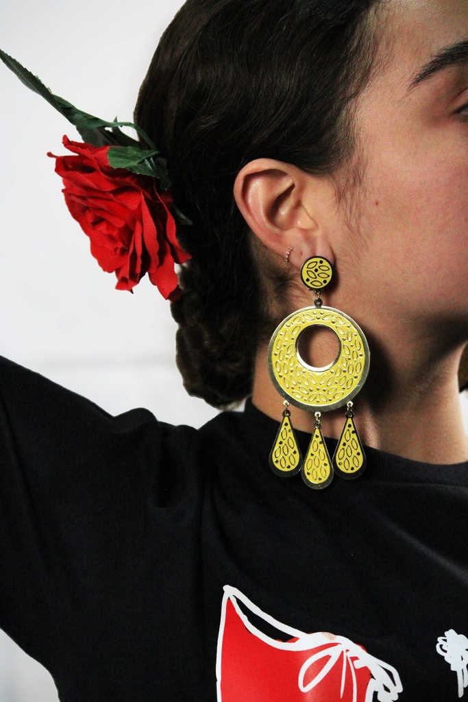 [ARE0034004] Aretes doble círculo y gota (Amarillo)
