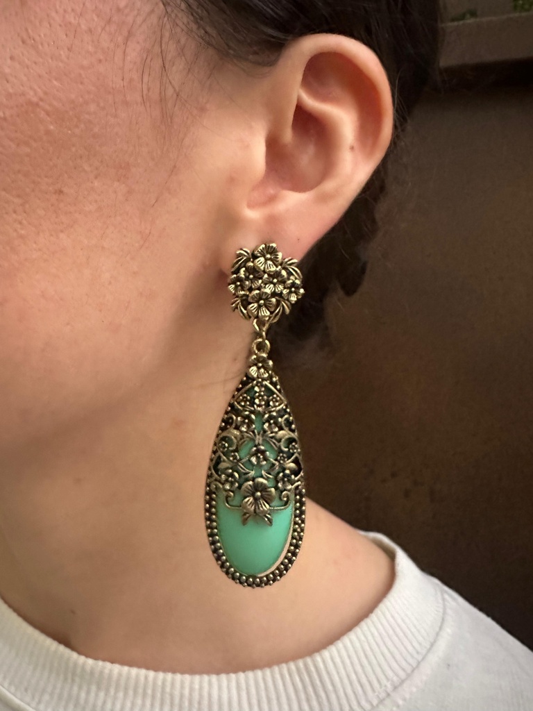 [ARE003405] Aretes Almendra Barroca (Aqua)