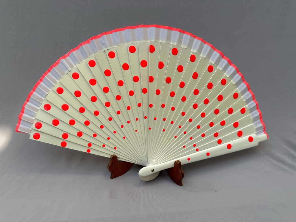 Abanico español blanco lunares naranjas