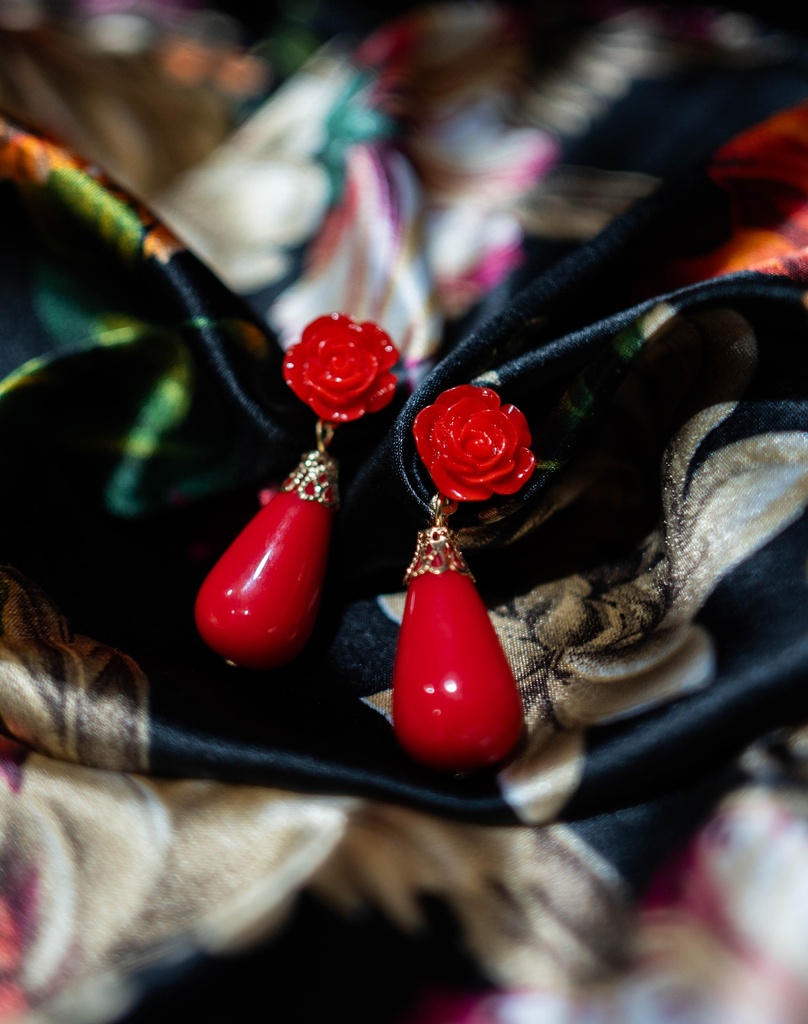 Aretes Rosa y gota gorda