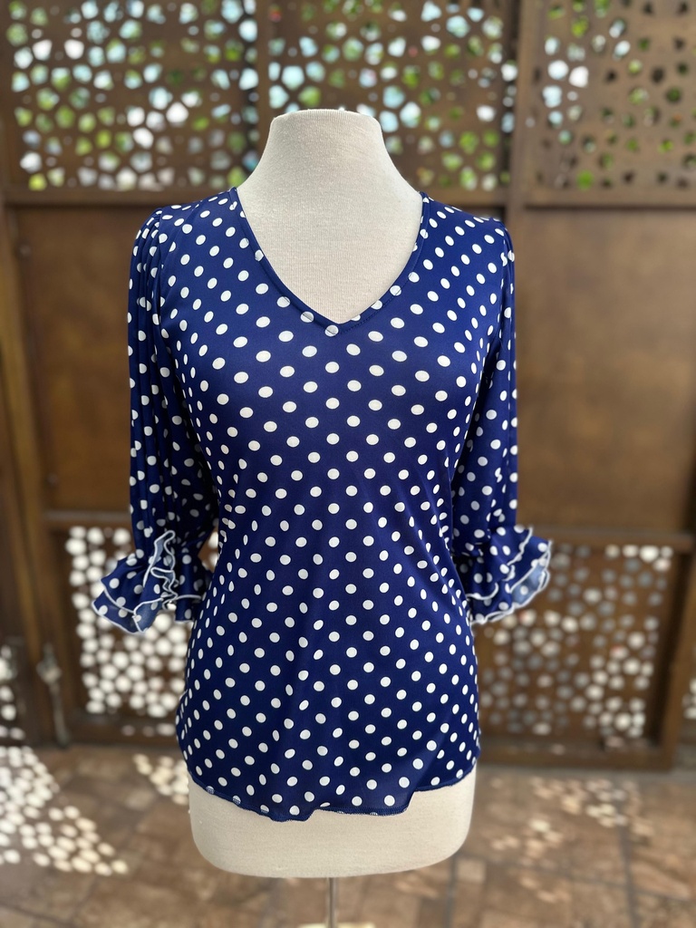Blusa gitana azul lunares blancos