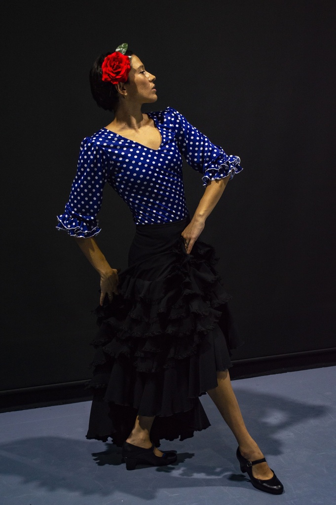 Blusa gitana azul lunares blancos