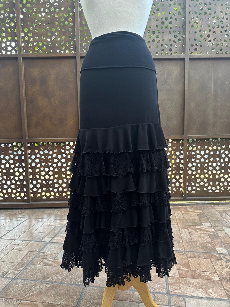 [FAFA0060401] Falda Gitana Encaje (Negro)
