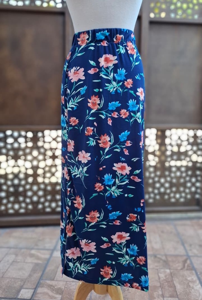 Falda recta Renata azul de flores 