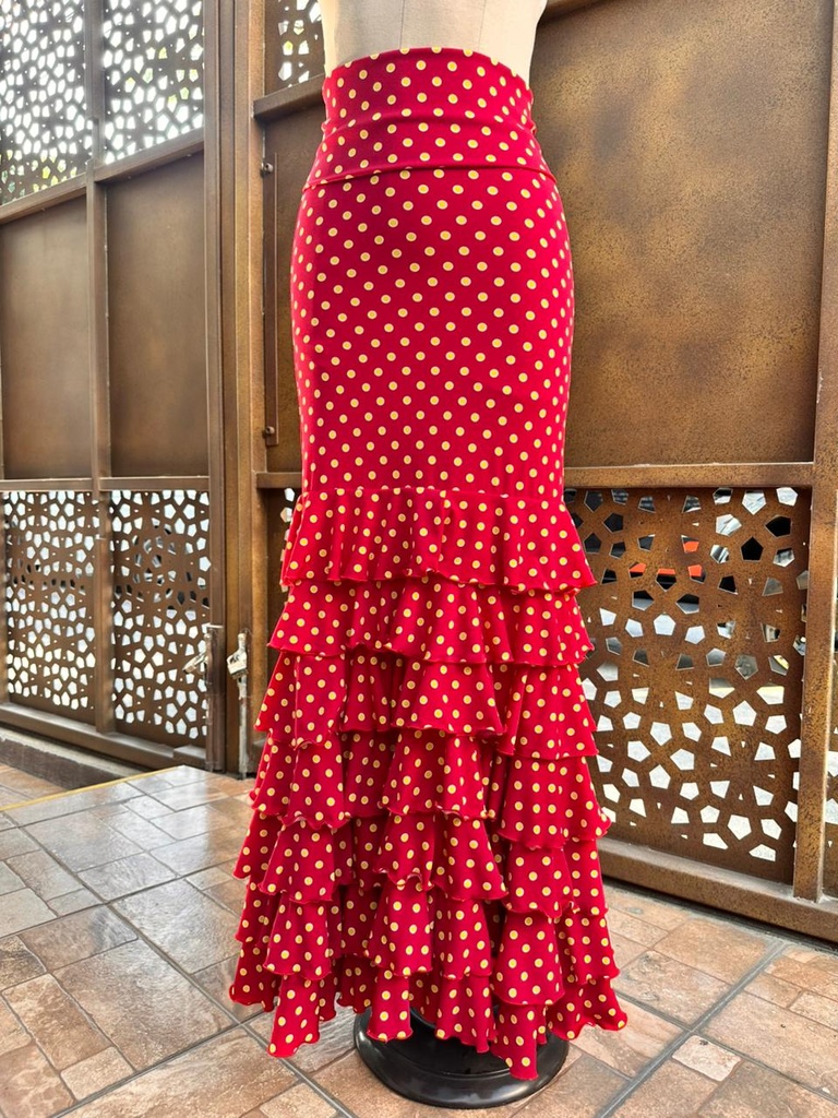 Falda gitana roja lunares amarillos
