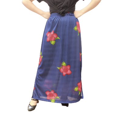 Falda recta azul con estampado de flores