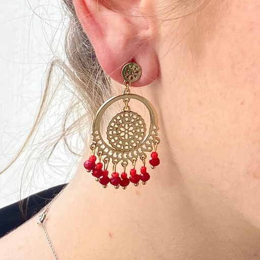 [ARE00126002] Aretes mandala con piedras rojas