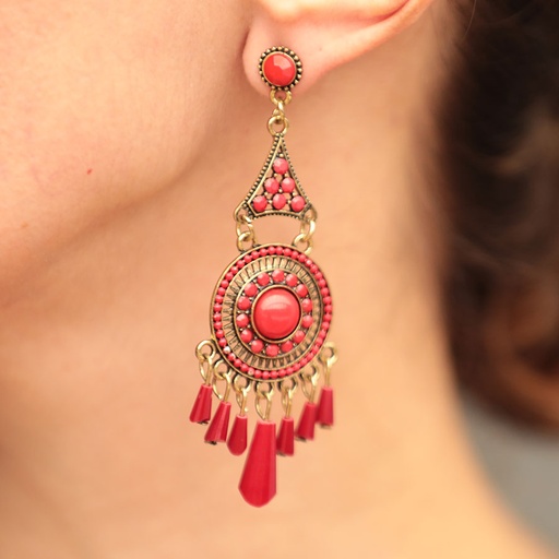 [ARE00127002] Aretes Metal Rojo pedrería