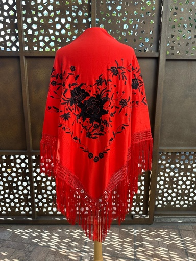 [MTN01113096TG] Mantón triangular Rojo flores negro