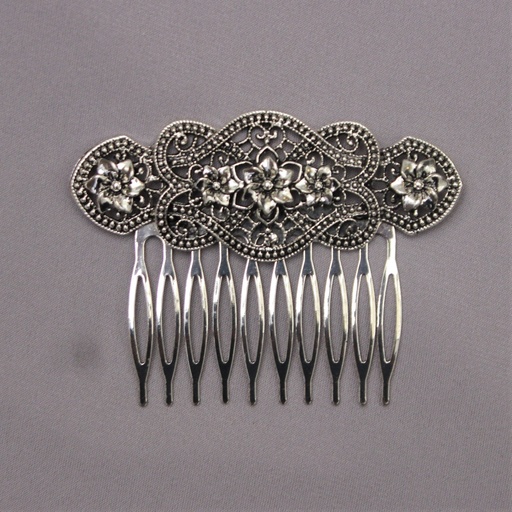 [PTA00706076] Peineta metal plateada 5 flores