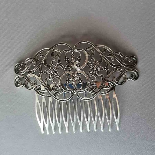 [PTA00707076] Peineta metal plateada Flores