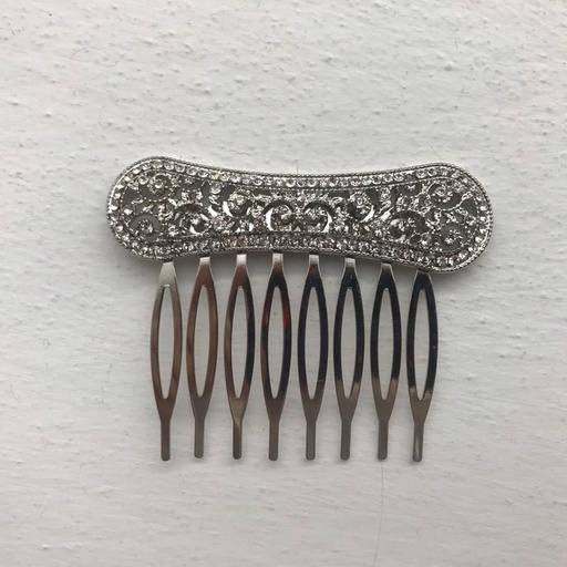 [PTA00708076] Peineta metal plateada pedrería