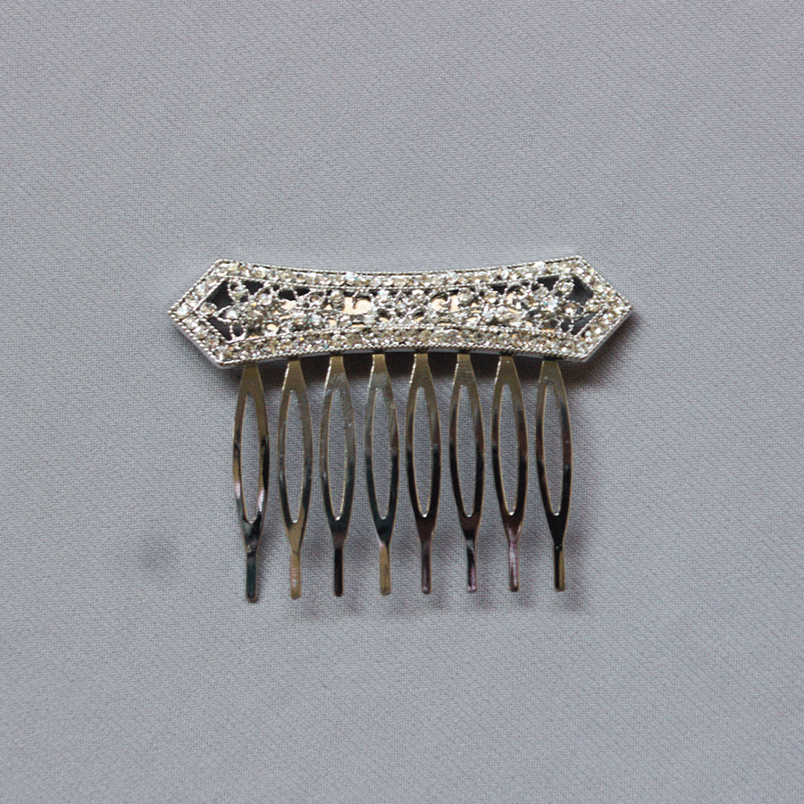 [PTA00710076] Peineta metal plateada pedrería Flores