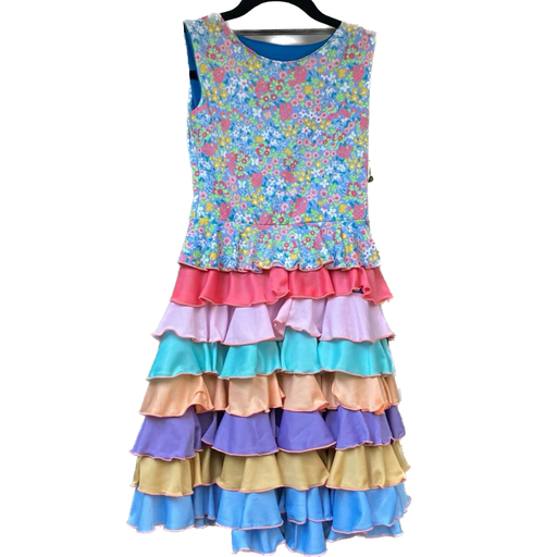 [VES01309030T6] Vestido de niñas, flores azules, SIN MANGA, TALLA 6