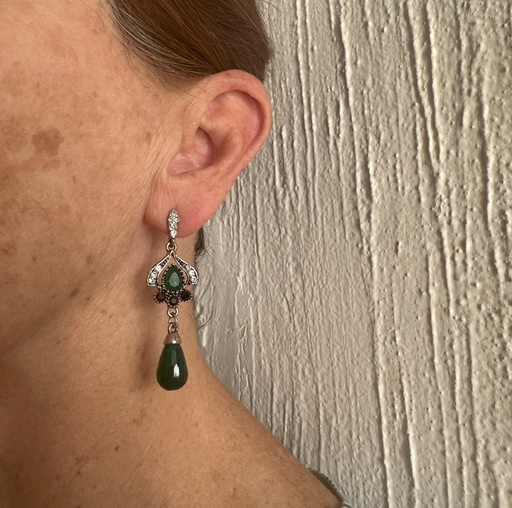 [ARE00136010] Aretes de cristal color esmeralda con rojo