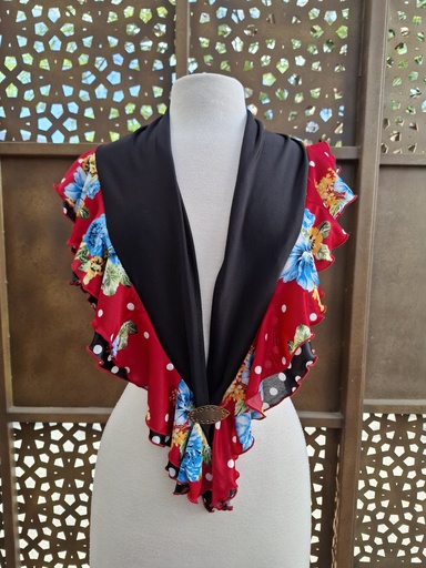 [PIQ01142030TG] Piquillo negro con olán estampado rojo flores lunares
