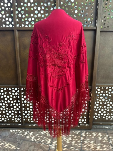 [MTN01148002] Mantón triangular Tinto flores rojo