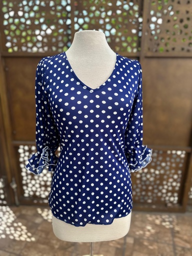 [BLU00834007] Blusa gitana azul lunares blancos