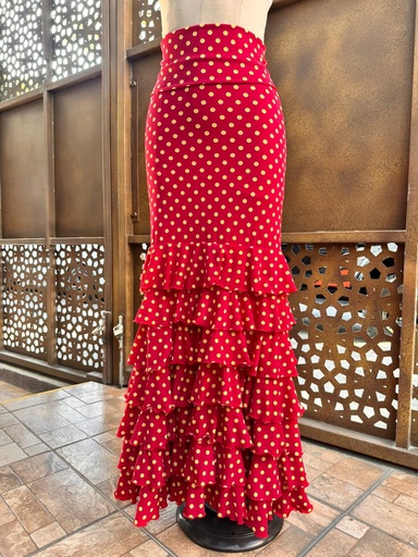 [FAF00697002] Falda gitana roja lunares amarillos
